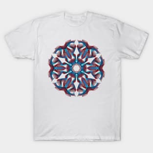 Red And Blue Feather Mandala T-Shirt